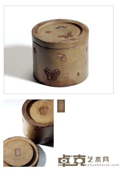 清末民国·澄泥嵌彩泥蝴蝶纹蟋蟀罐 高:12cm 直径:14.2cm