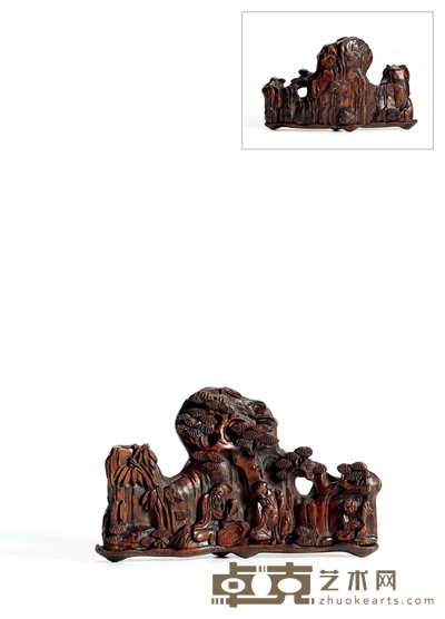 明·沉香高士图笔架山子摆件 带座高:8.5cm高:7.9cm 长:13.9cm 重约:74g