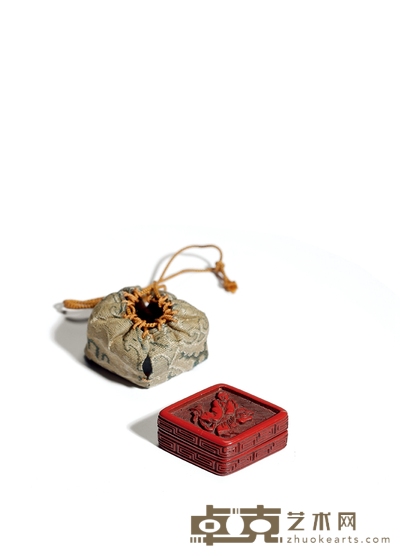清·剔红人物菱形香盘 高:1.5cm 长:4.5cm 宽:3.3cm
