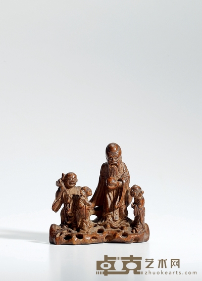 清·竹雕寿星摆件 高:7.5cm 长:7.5cm