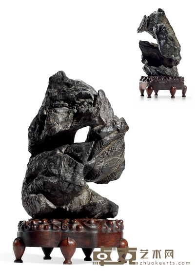 清·灵璧石供石摆件 带座高:46cm