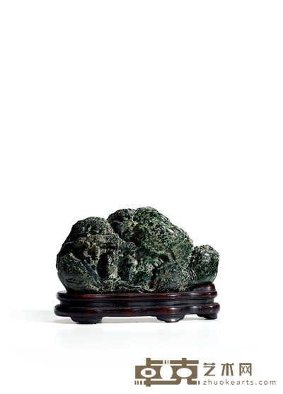 清早期·绿石制亭台人物山子摆件 带座高:8.2cm 带座长:11.8cm
