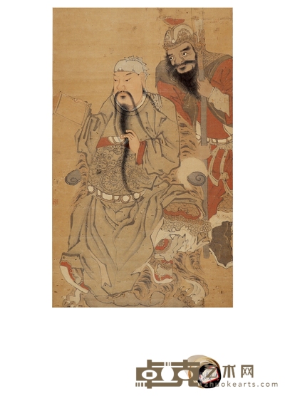 清·纸织关公周昌像立轴 画心长:107cm 宽:64cm
