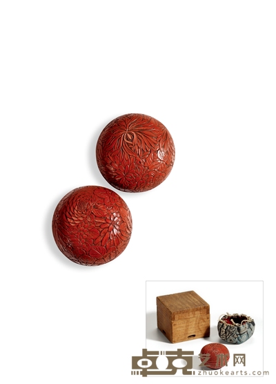 清·剔红花卉纹香盒 高:2.8cm 直径:4cm