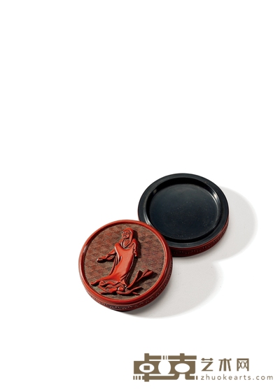 清·剔红达摩渡江香盒 高:2.3cm 直径:6cm