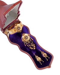 拿破仑三世 金镶野生珍珠手镯耳钉胸针套装