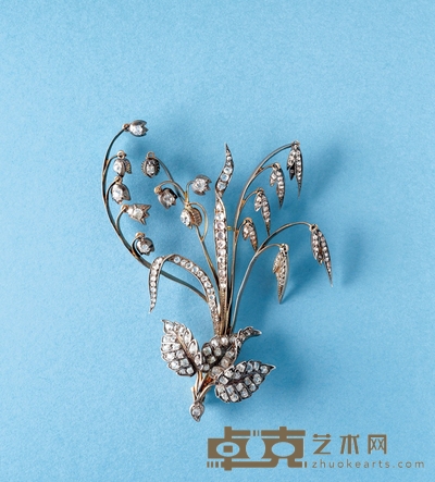 美好年代 金银叠打钻石大胸针