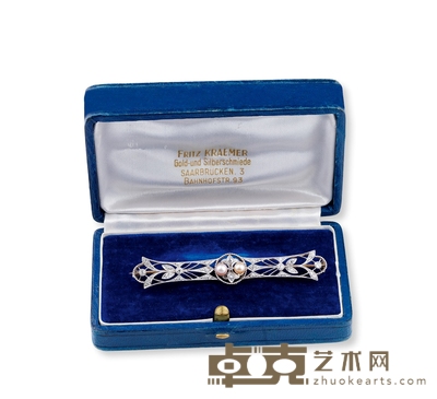美好年代 金镶珍珠钻石胸针