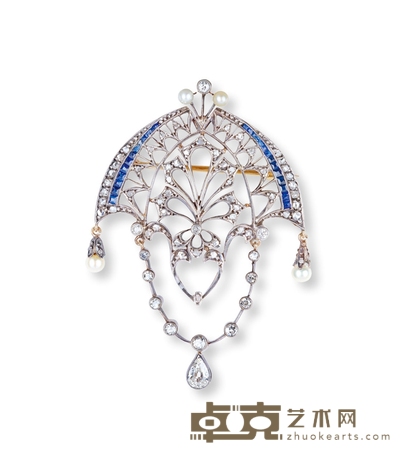 美好年代 金银叠打野珠钻石胸针