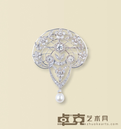 美好年代 “勿忘我”镶钻石镂空花卉胸针吊坠两用款