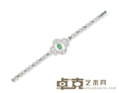 爱德华时期 铂金黄金叠打翠榴石钻石手链