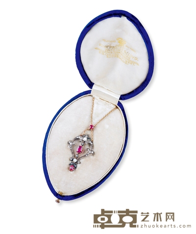 爱德华时期 金铂金镶红宝石项链吊坠 未经优化处理