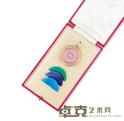 爱德华时期 黄金铂金矶鏤珐琅吊坠