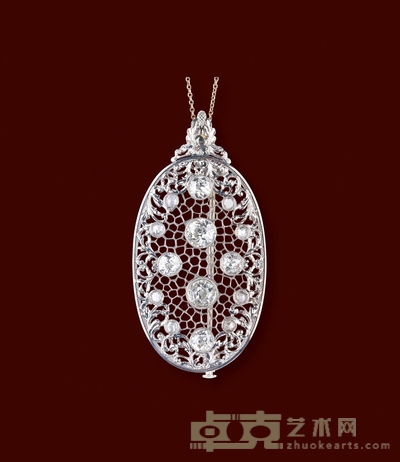 装饰艺术时期 铂金钻石吊坠胸针两用款
