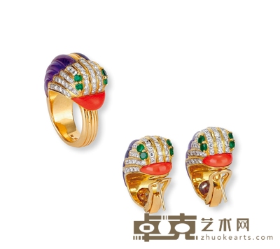 战后复古风格 金海豚耳钉戒指套装