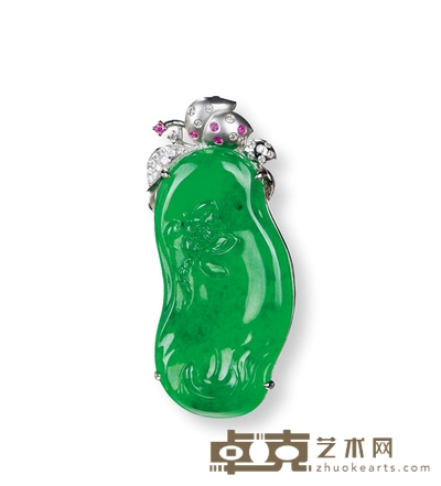 金镶翡翠荷花鱼儿吊坠 