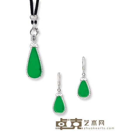 金镶满绿水滴耳坠吊坠套组