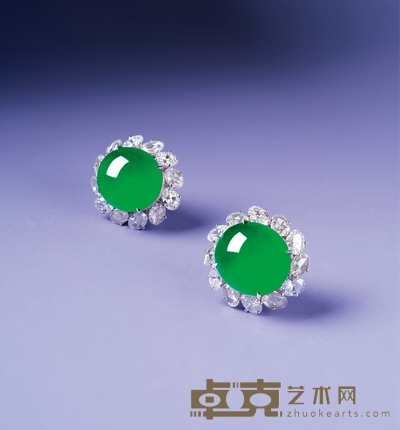 金镶冰种阳绿翡翠蛋面耳钉 