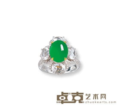 冰种阳绿翡翠蛋面戒指 