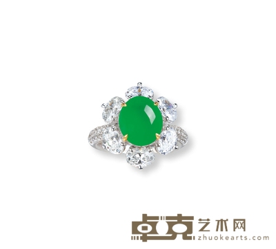 冰种阳绿翡翠蛋面戒指 