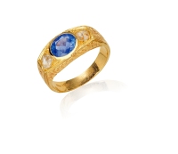 维多利亚时期 蓝宝石镶嵌钻石男士戒指