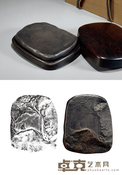 清·汪士元藏听泉图随形端砚 14.7×12.1×2.5cm