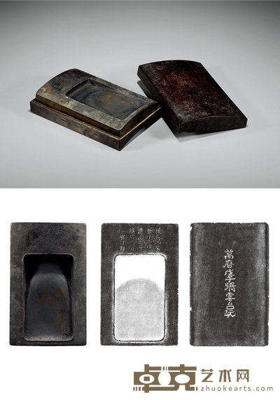 明·鹤汀、张云台铭瓦形澄泥砚 18×11.2×3cm