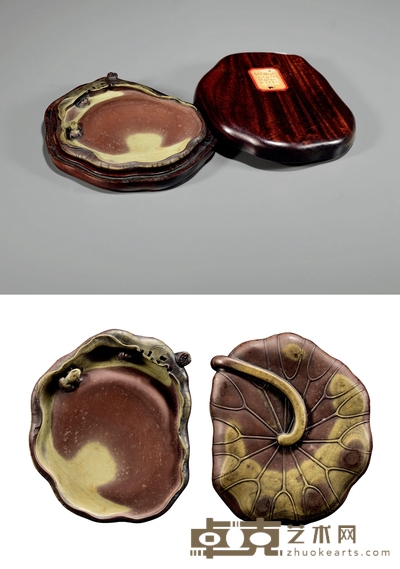 清·康熙年制荷叶形松花石砚 11.2×9.3×1.3cm