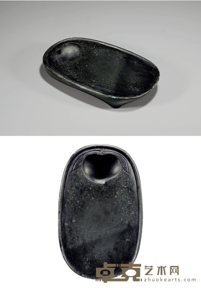 明·寿桃池眉纹三足椭圆歙砚 18.2×11.4×2.9cm