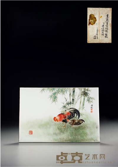 民国·刘雨岑绘平安双吉图瓷板 18.2×26.5cm