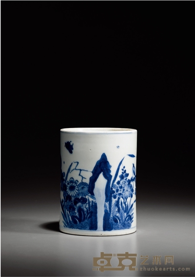 清康熙·花鸟草虫纹青花笔筒 径11.9×15.4cm