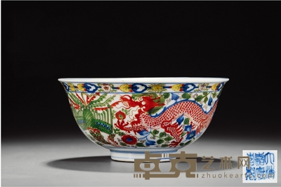 清·大清嘉庆年制五彩龙凤纹碗 口径18.1cm
高8.2cm
