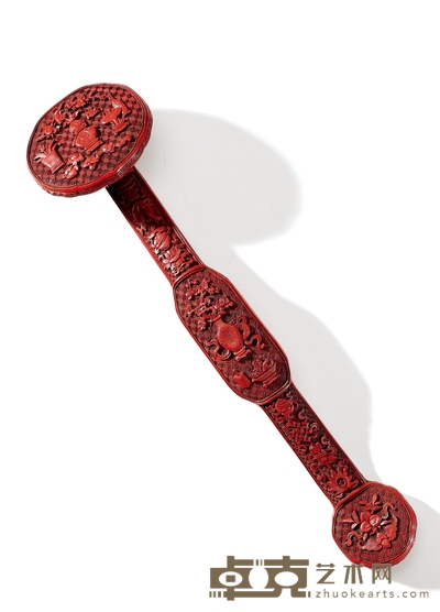 清早期·剔红博古八宝纹如意 长:40.5cm