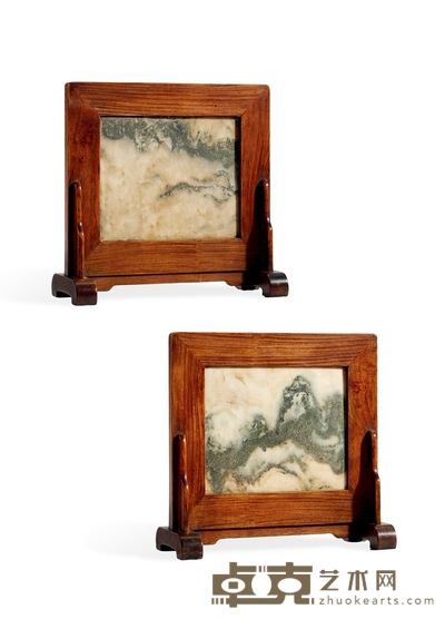 清·黄花梨嵌云石插屏 高:30.3cm 长:31.2cm 宽:13cm