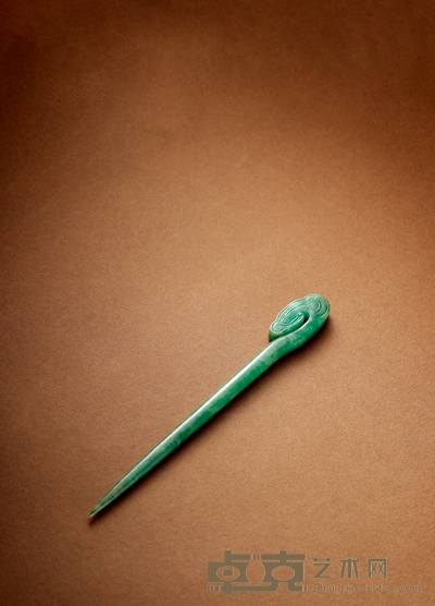 清·翡翠如意头发簪 长:12.9cm
