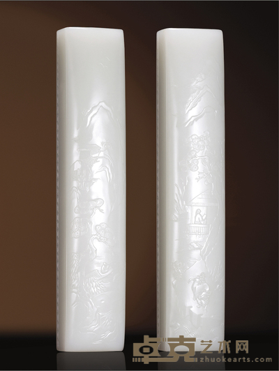 瞿利军 渔樵耕读 白玉书镇 185×35×28mm×2 重量:976g