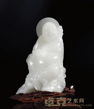 张静 童子闹佛 白玉摆件 138×88×53mm 带座高200mm
重量:590g