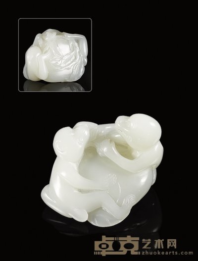 清乾隆·白玉雕灵猴献寿把件 57×51×40mm
