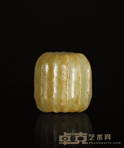 明·沁色玉雕瓜稜珠 20×20×20mm