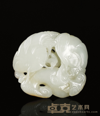 清·白玉雕年年有馀把件 78×60×20mm