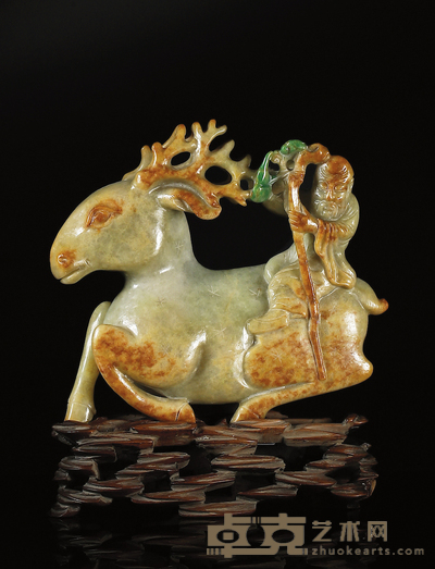 清·三色翡翠雕福禄寿摆件 128×38×115mm 带座高178mm