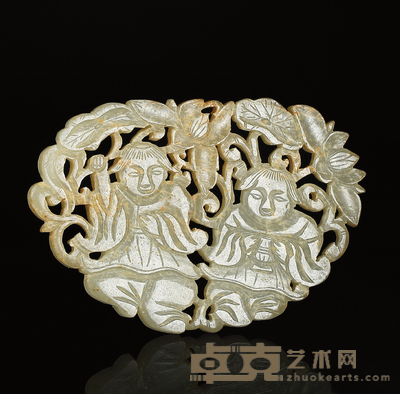 清·白玉雕和合二仙佩 90×60×6mm