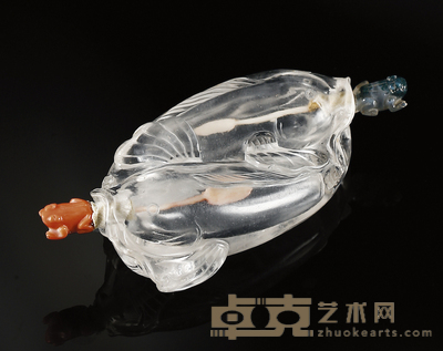 清·水晶雕连年有馀纹双联鼻烟壶 92×45×20mm