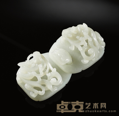 清·白玉雕螭龙衔芝纹带扣 66×50×24mm 61×50×23mm