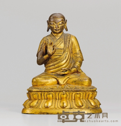 清康熙·铜鎏金上师坐像 高：12.7cm