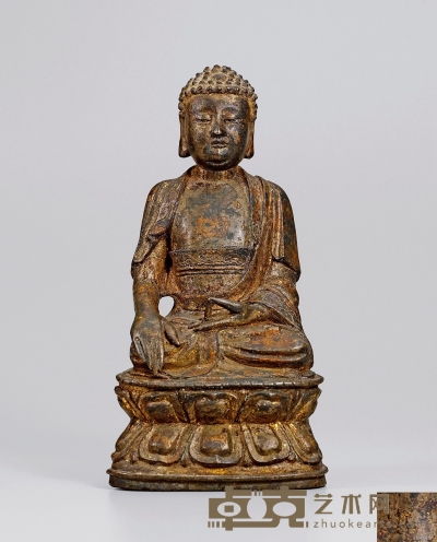 明·铜漆金释迦牟尼佛坐像 高：19.7cm