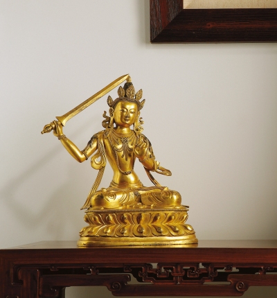 清·铜鎏金文殊菩萨坐像