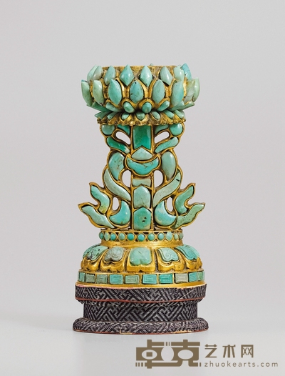 清宫廷·铜鎏金嵌松石莲台 高：14.6cm