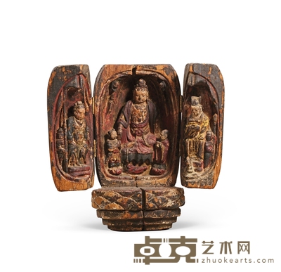 元·木胎漆彩观音、文昌、关帝佛龛 高：25.5cm