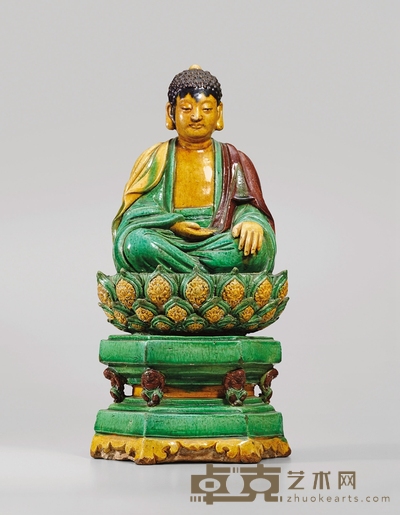 明·三彩释迦坐像 高:44cm